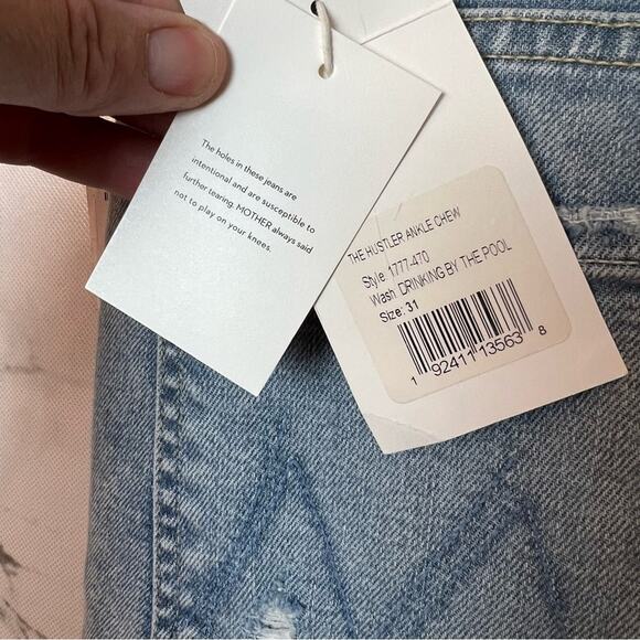 Mother The Hustler Ankle Chew Hem Ripped Knee Stretch Crop Blue Jeans 31 x 28 - Picture 8 of 13